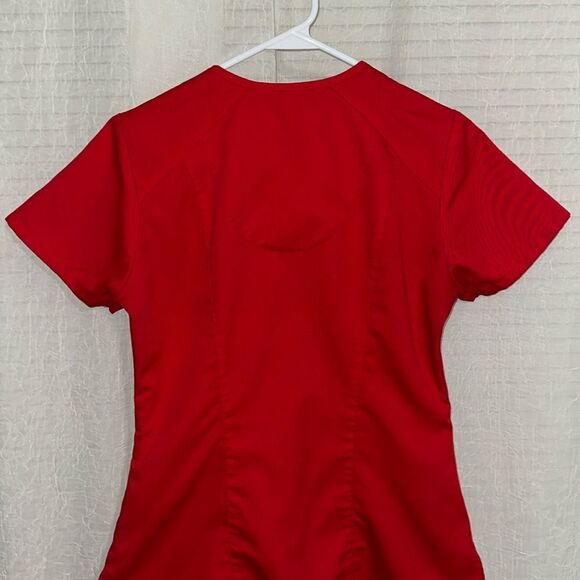 Grey’s Anatomy XS Red V-Neck Short Sleeve Fitted 3 Pocket Scrub Top - Picture 8 of 9